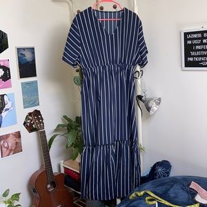 SHEIN plus size navy blue pin-strip midi dress